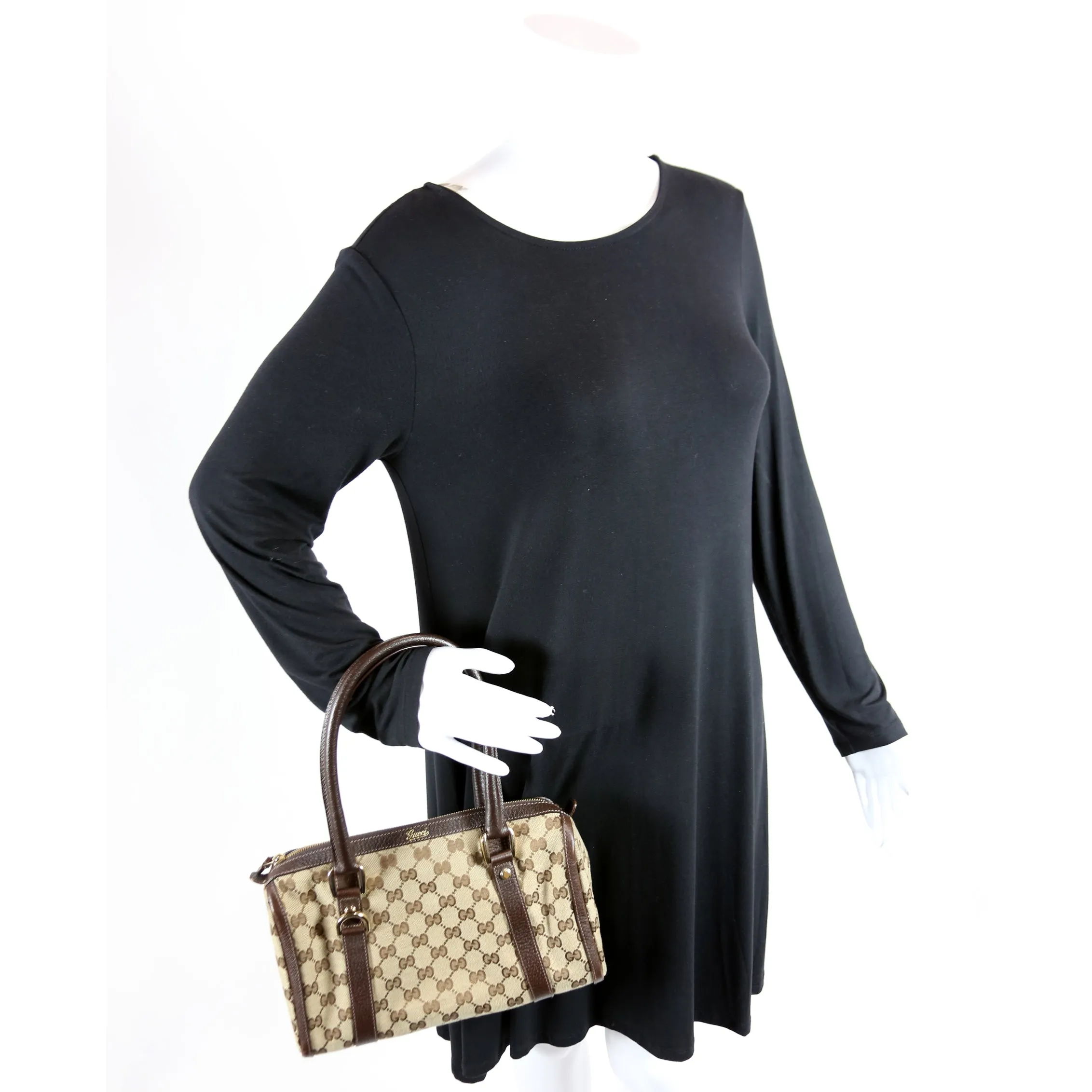 130942 GG Canvas Small Abbey Boston Bag Brown