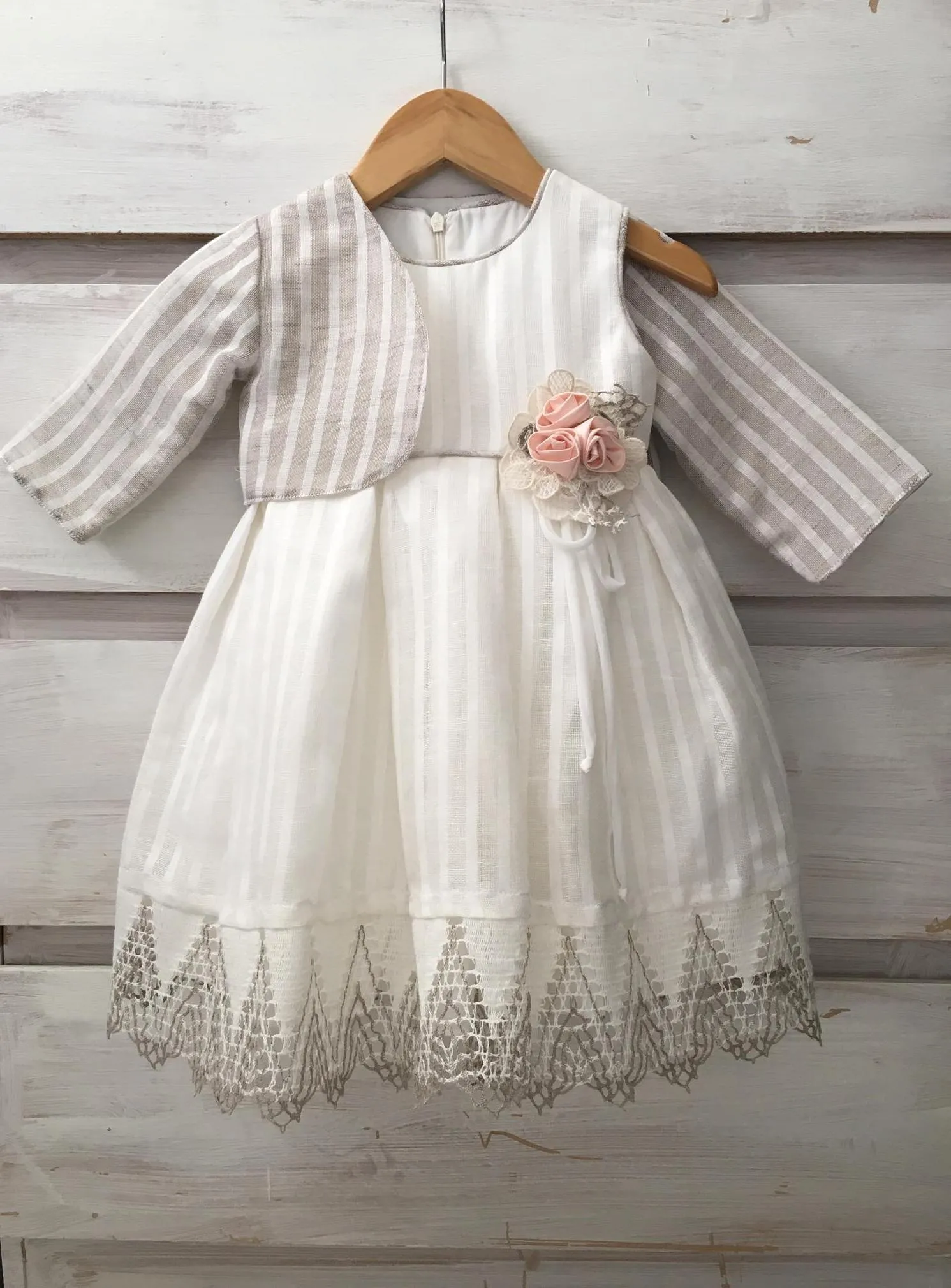 1927- Linen Boho Baptism / Christening Dress