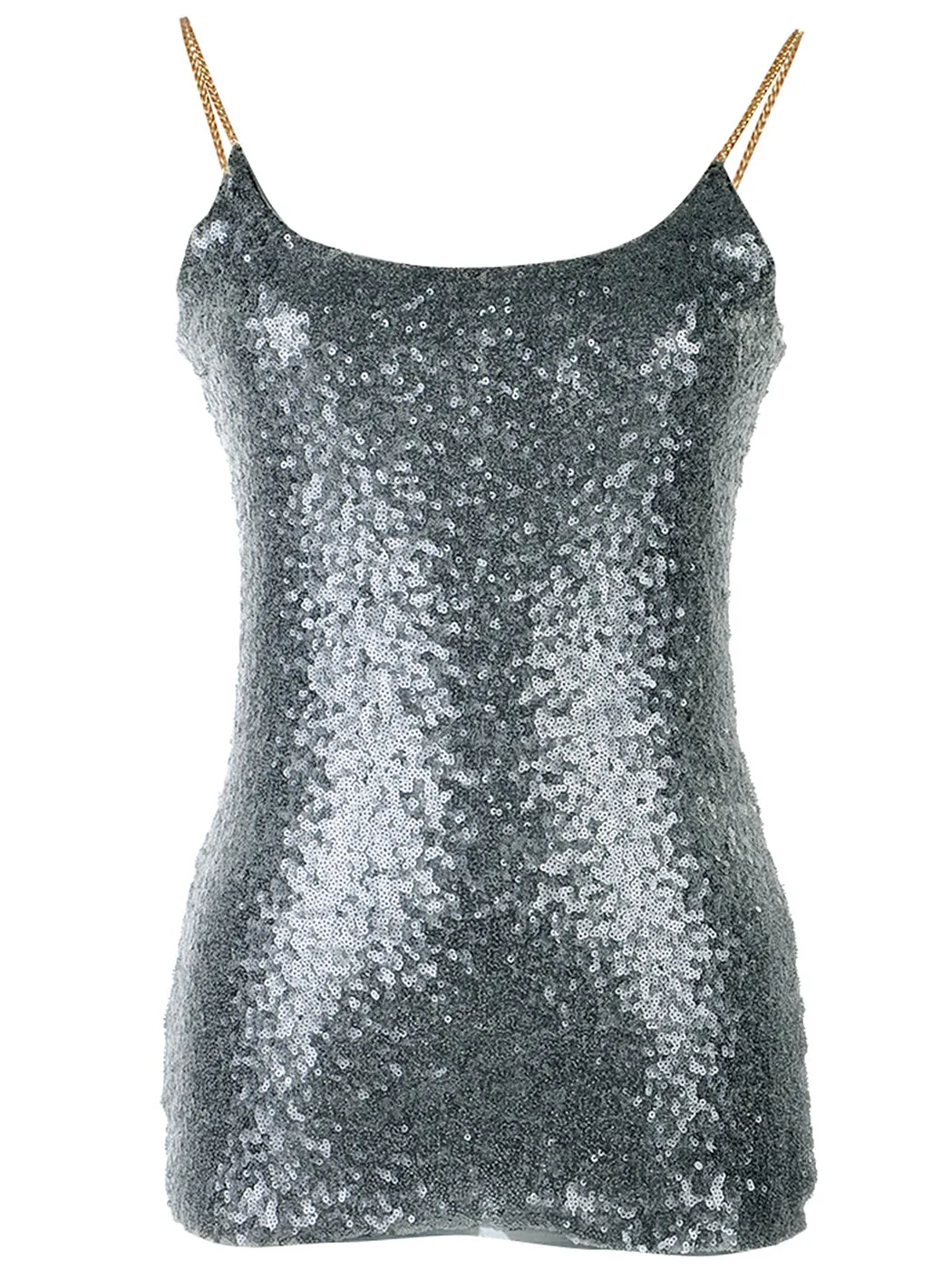 Anna-Kaci Womens Spaghetti Strap Sequin Metal Chain Shiny Party Club Camisole Tank Top