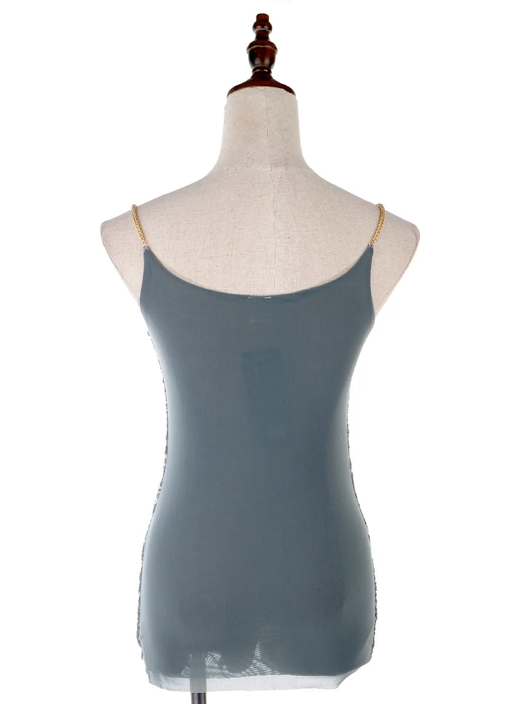 Anna-Kaci Womens Spaghetti Strap Sequin Metal Chain Shiny Party Club Camisole Tank Top