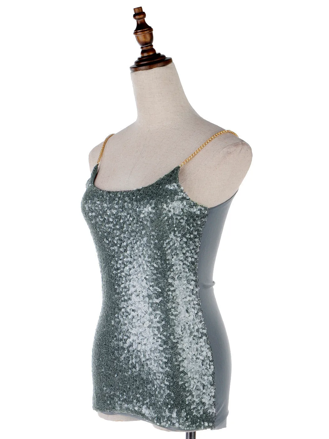 Anna-Kaci Womens Spaghetti Strap Sequin Metal Chain Shiny Party Club Camisole Tank Top