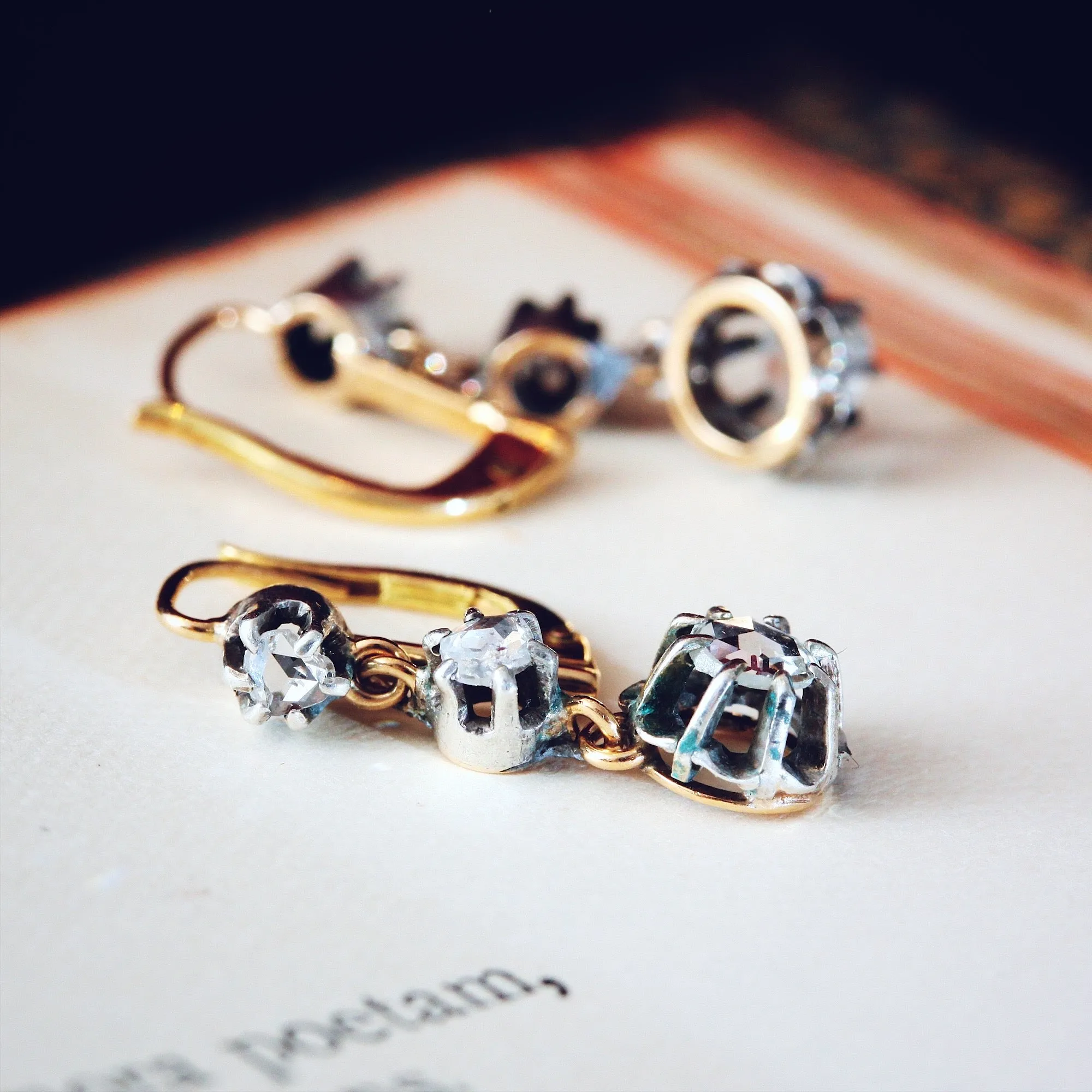 Antique Rose Cut Diamond Drop Earrings