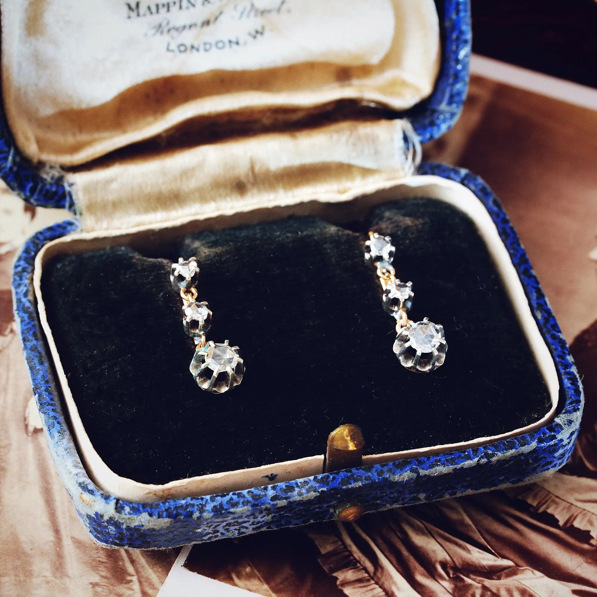 Antique Rose Cut Diamond Drop Earrings