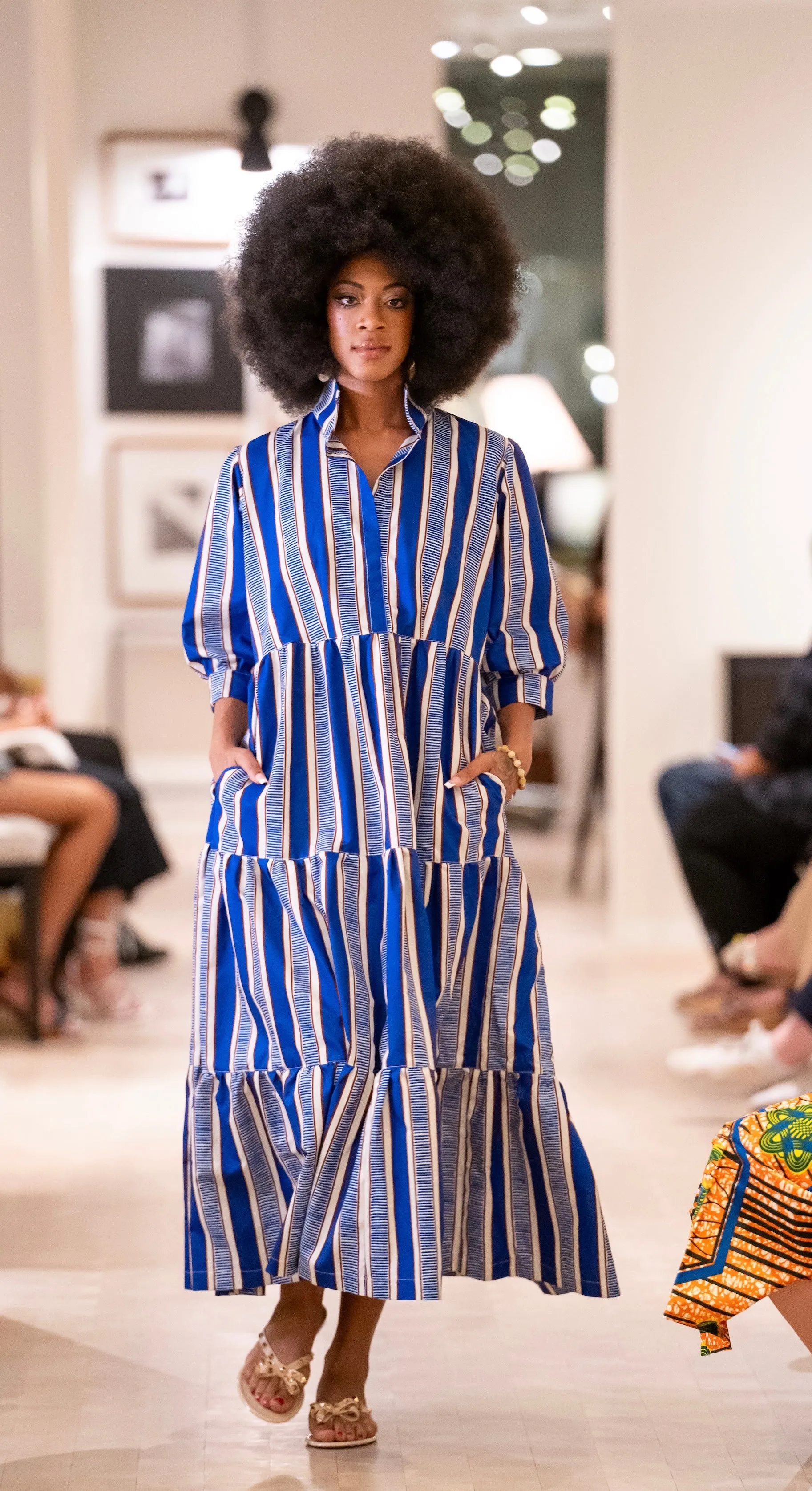 Archive Sale! BLUE & WHITE CABANA STRIPED MIDI DRESS
