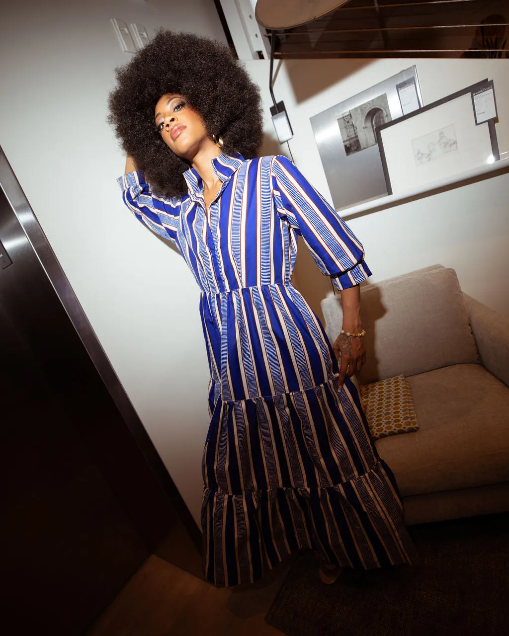 Archive Sale! BLUE & WHITE CABANA STRIPED MIDI DRESS