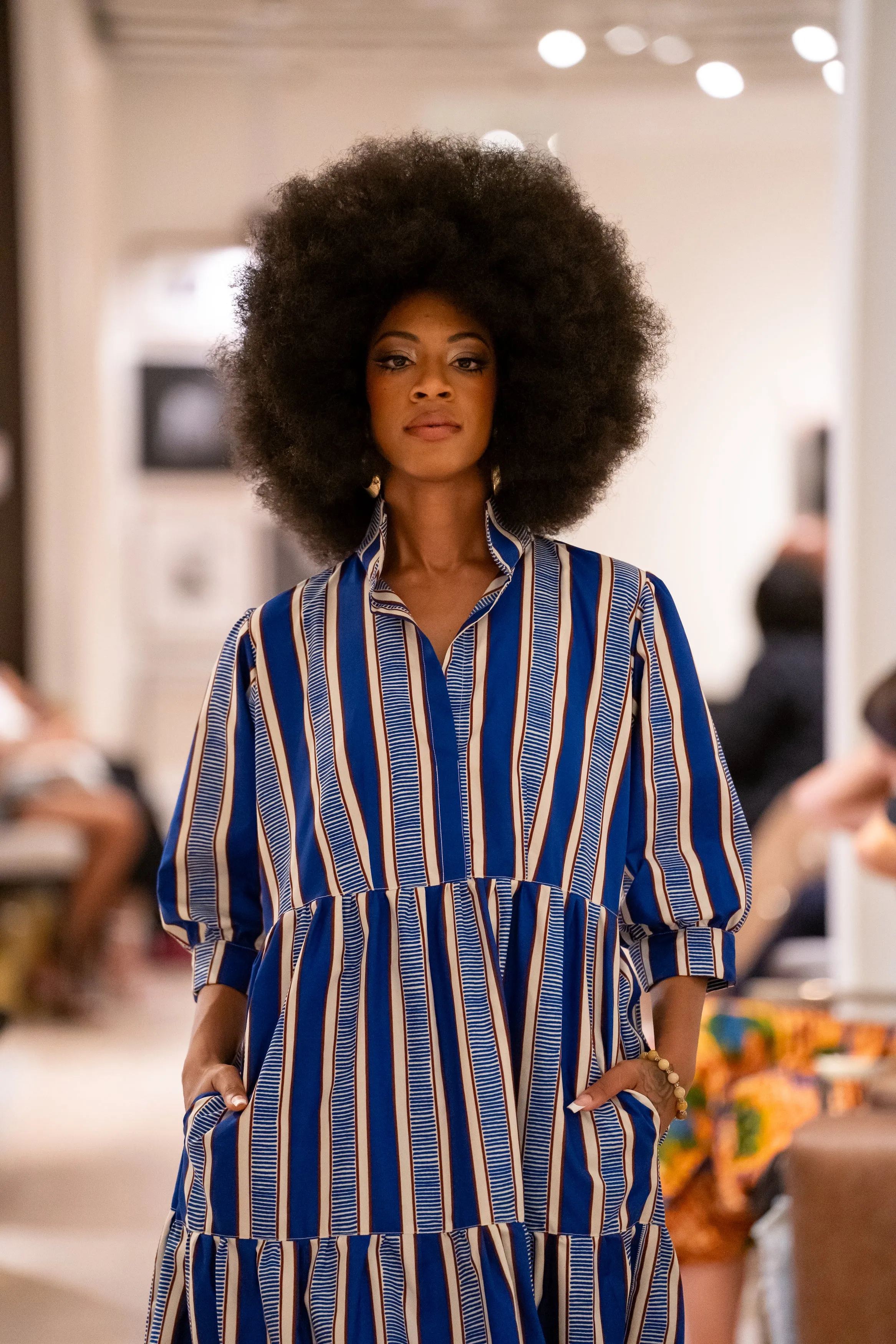 Archive Sale! BLUE & WHITE CABANA STRIPED MIDI DRESS