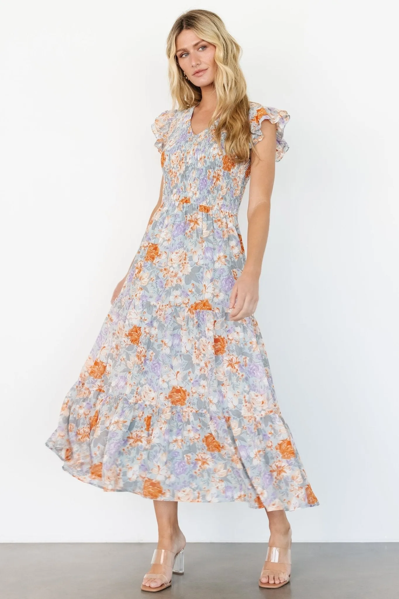 Arla Smocked Maxi Dress | Light Blue Floral