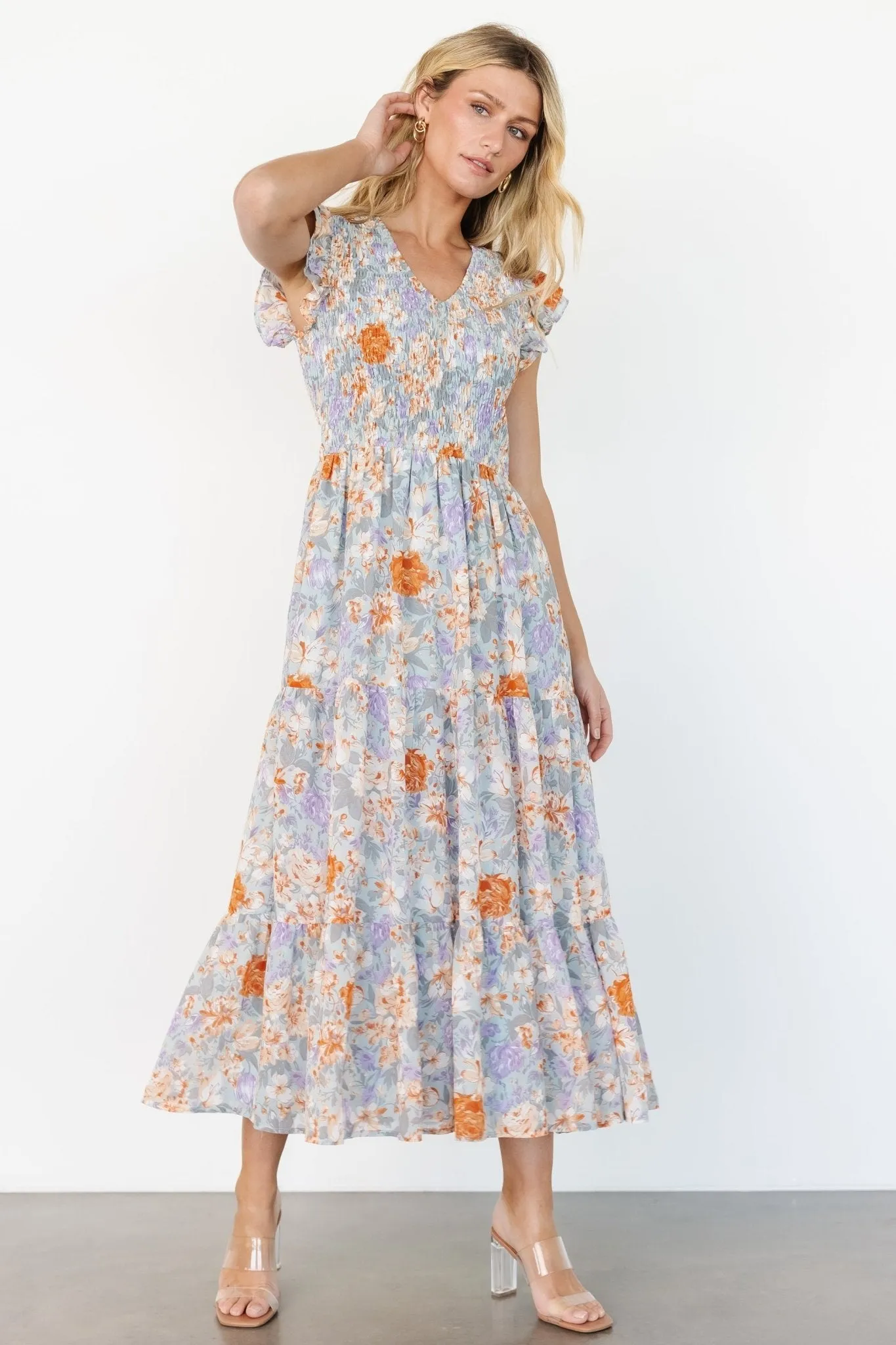 Arla Smocked Maxi Dress | Light Blue Floral