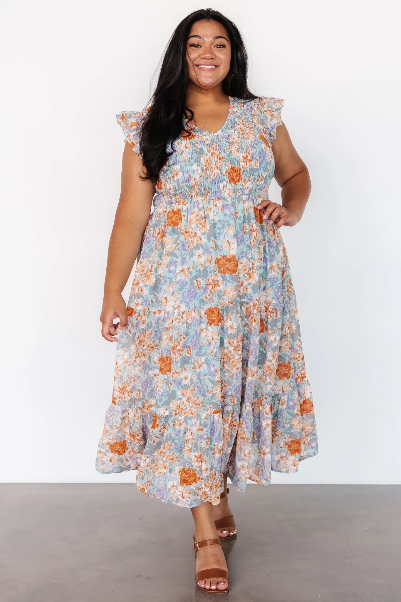 Arla Smocked Maxi Dress | Light Blue Floral