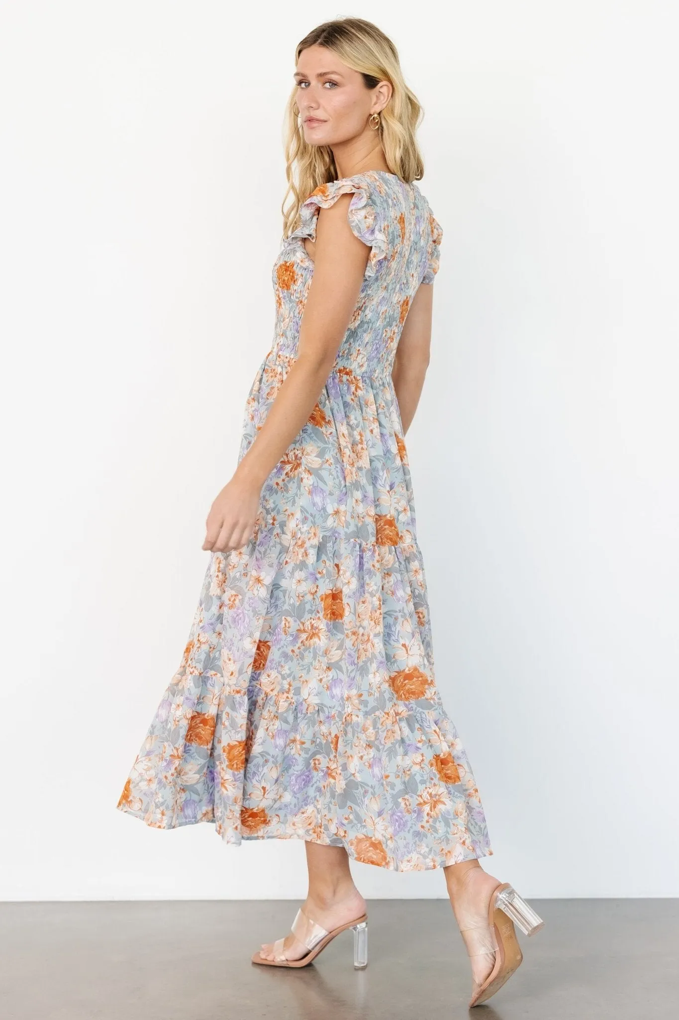 Arla Smocked Maxi Dress | Light Blue Floral