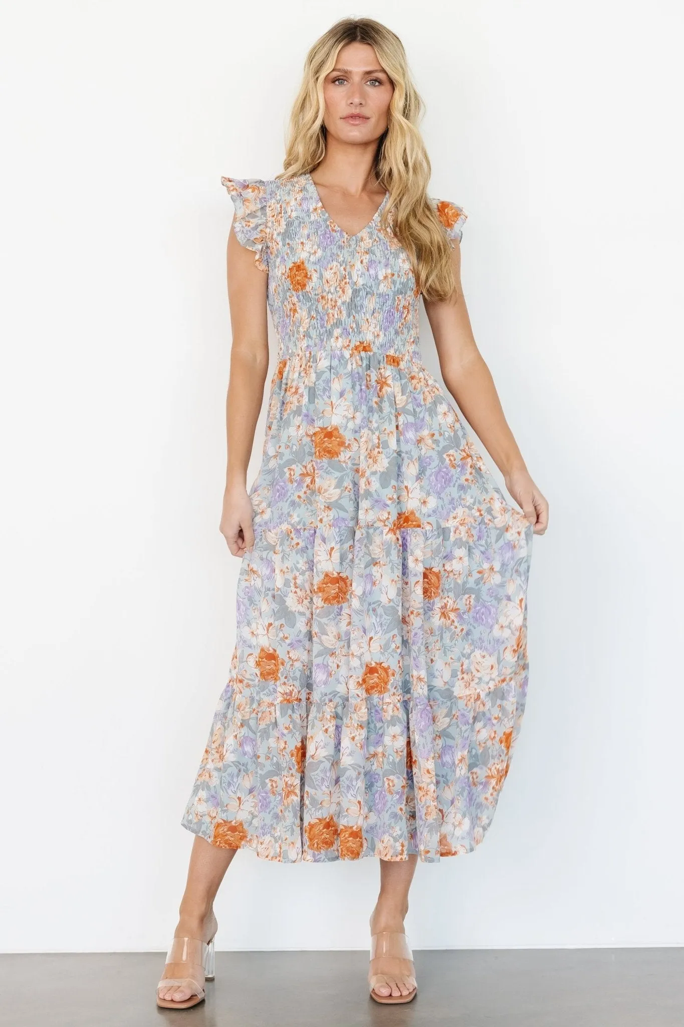Arla Smocked Maxi Dress | Light Blue Floral