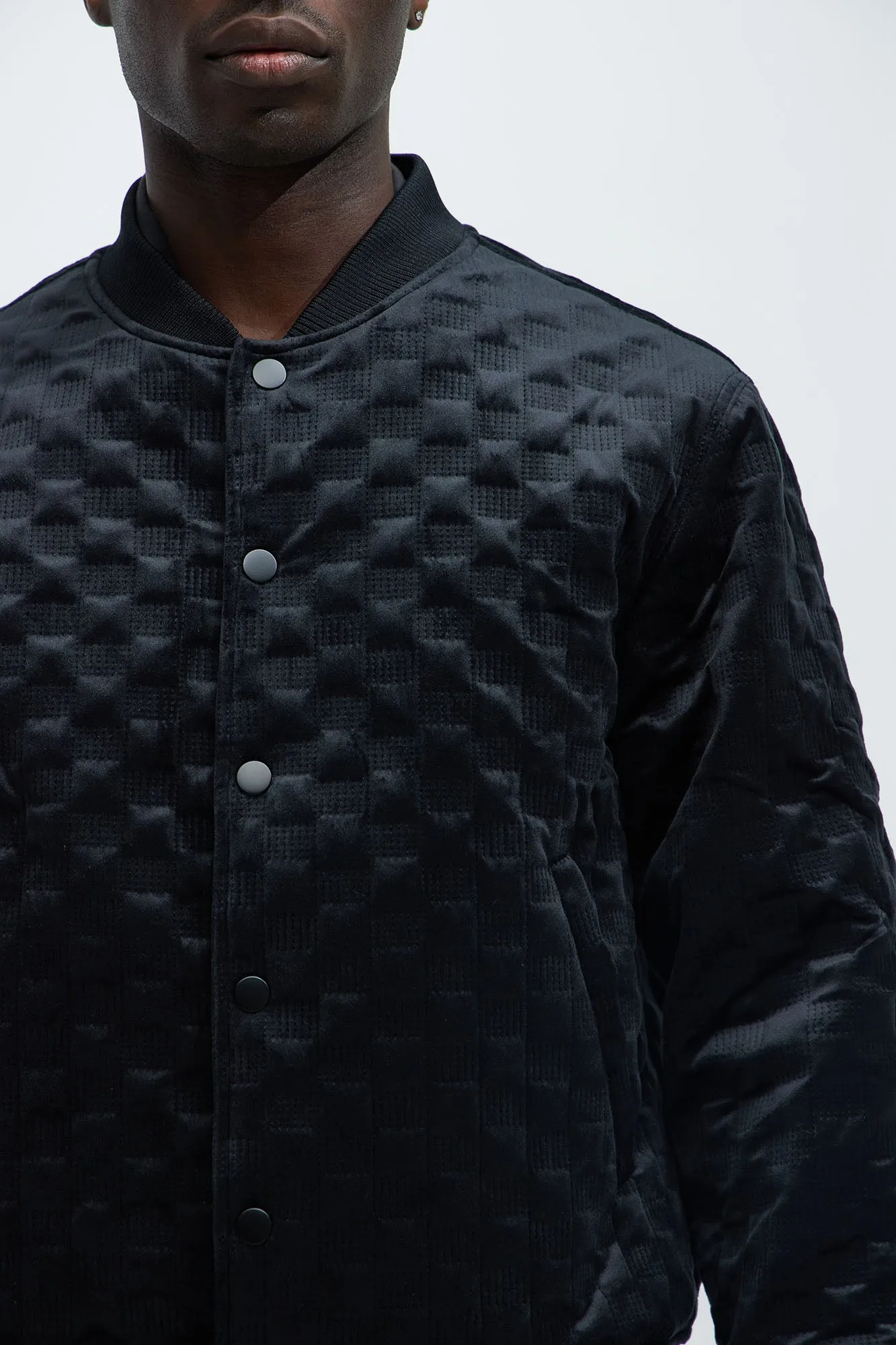 Bard Embossed Checker Bomber Jacket - Black