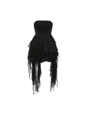 Black Fold Pleated Strapless Short Dress