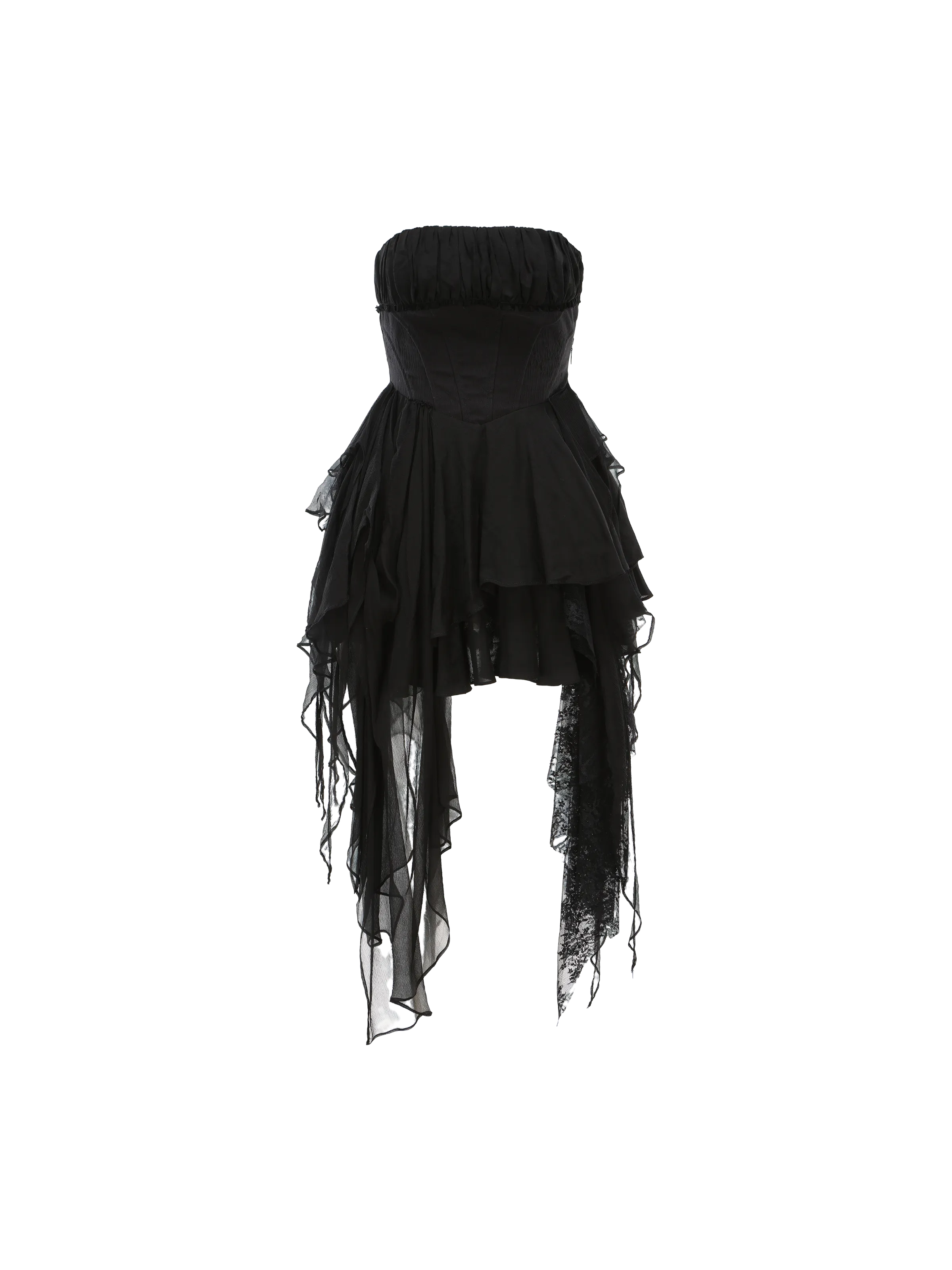 Black Fold Pleated Strapless Short Dress