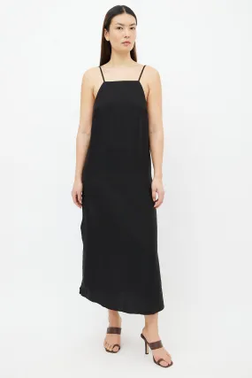 Black Linen Sleeveless Midi Dress
