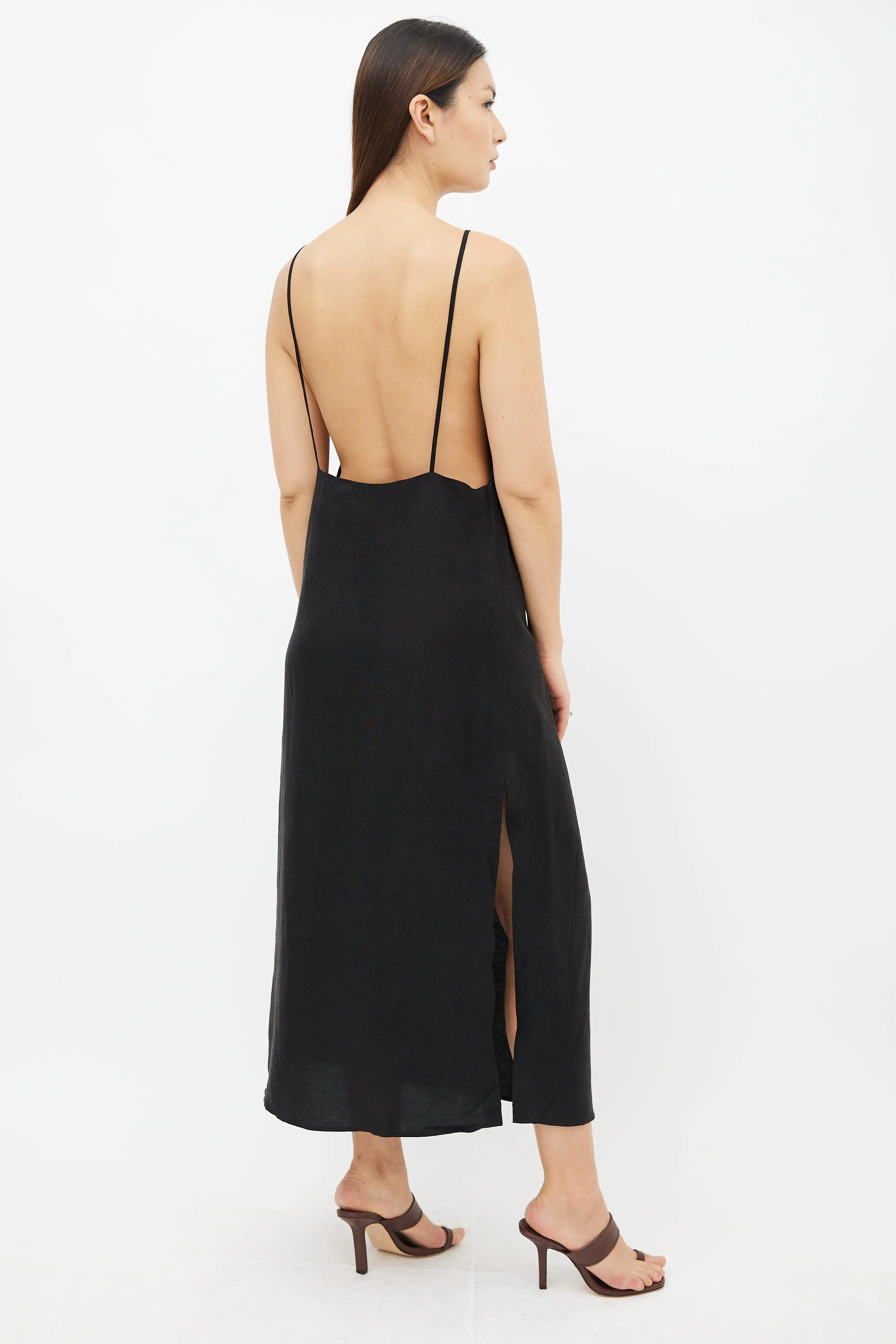 Black Linen Sleeveless Midi Dress