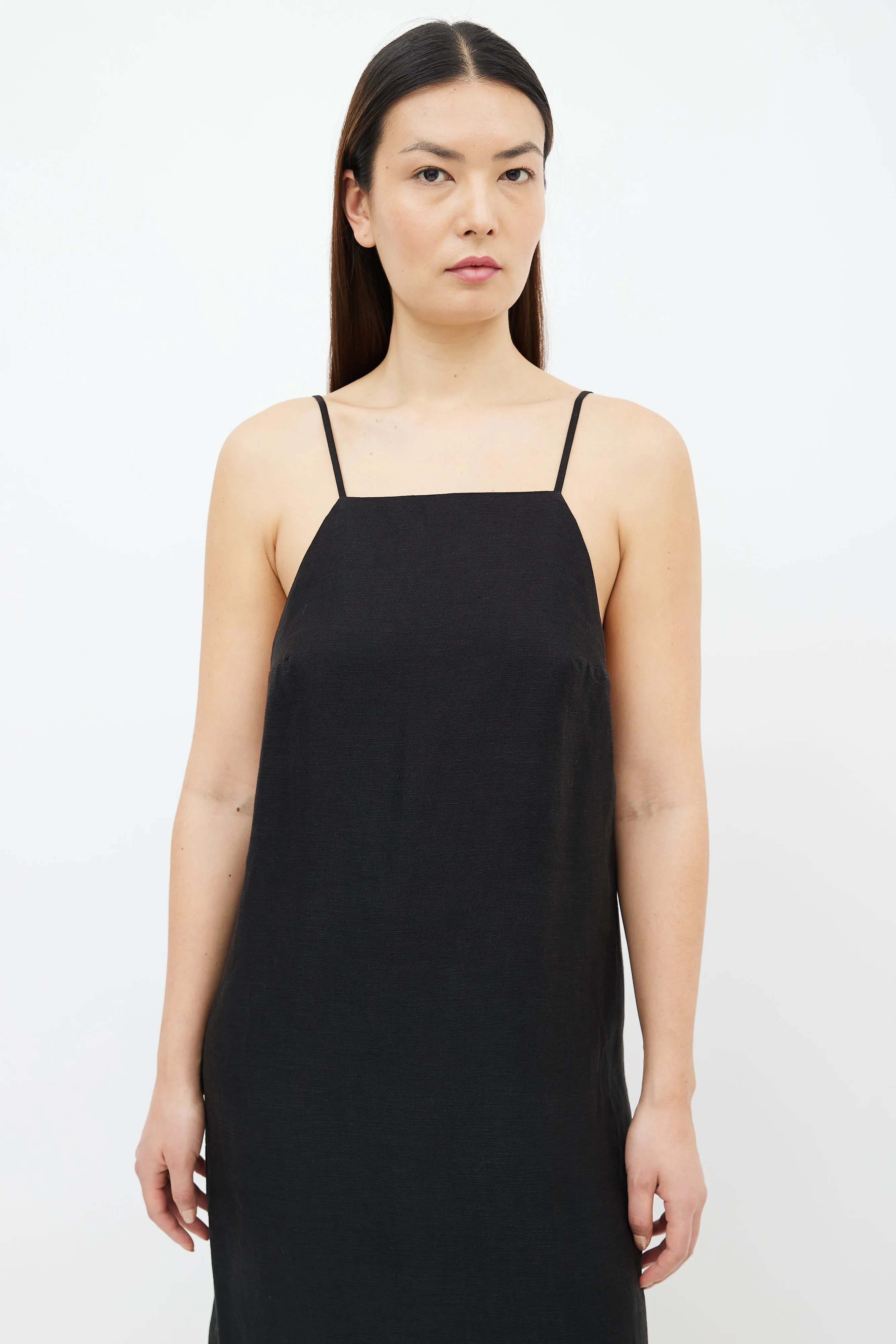 Black Linen Sleeveless Midi Dress