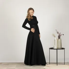 Black Winter Wool Maxi Skirt