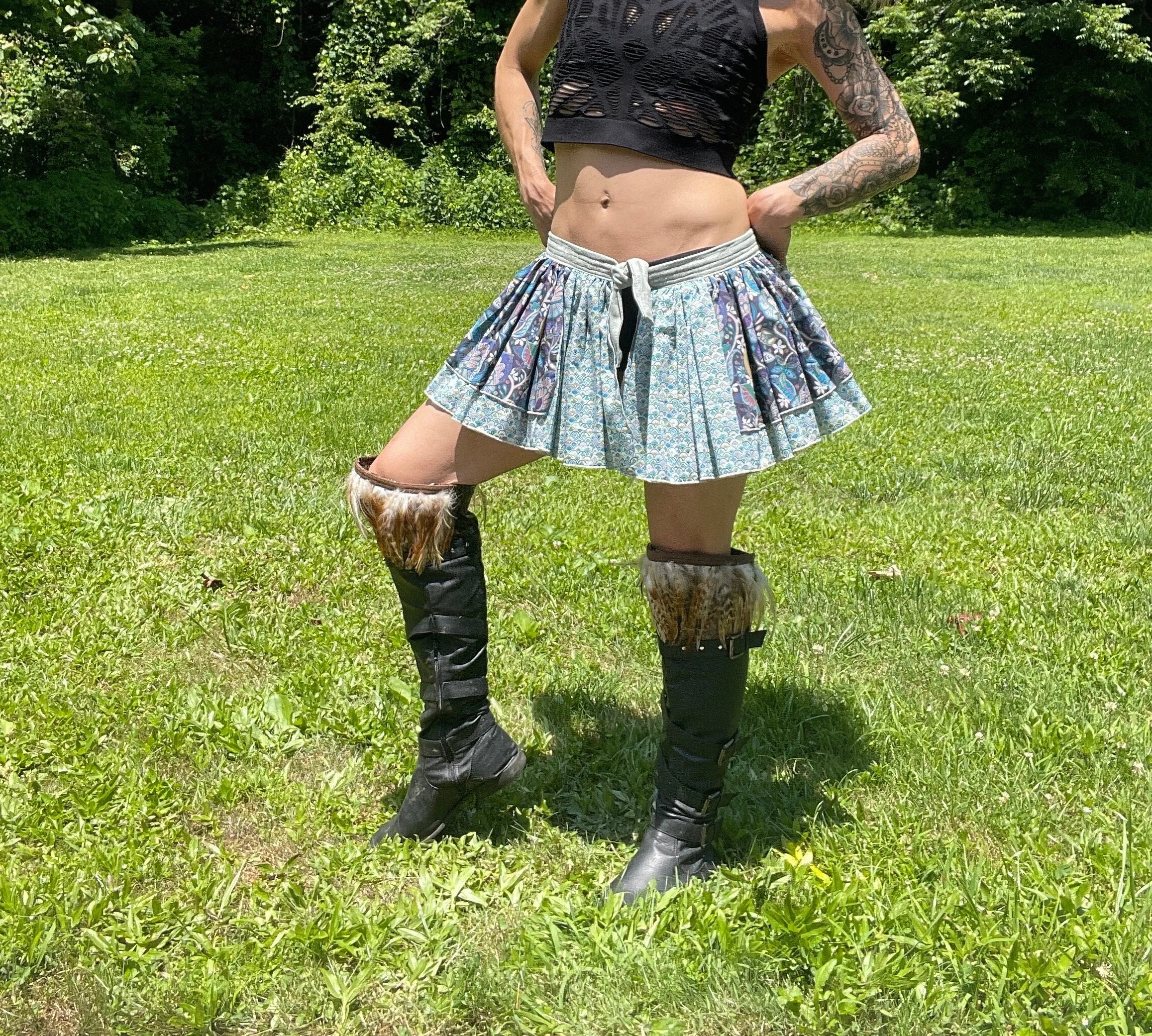 Blue and Green Flower Bustle Skirt, Ruffle Festival Belt, Burlesque Skirt, Rave Costume, Pin Up skirt