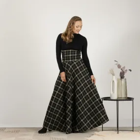 Brown Plaid Winter Wool Maxi Skirt