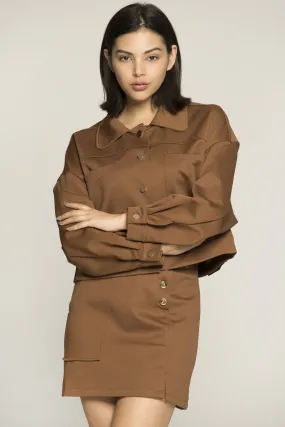 Caramel Brown Button Up Jacket and Skirt Set