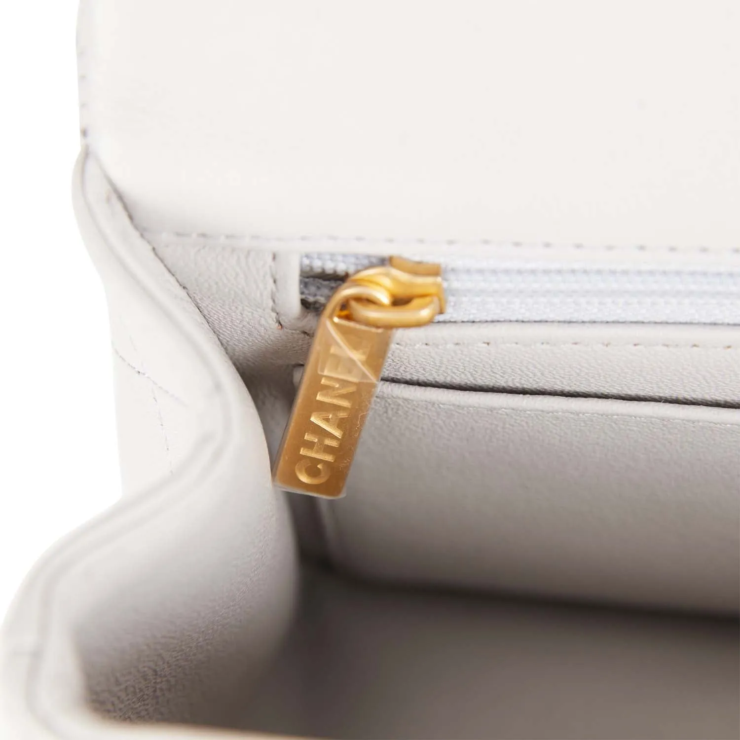 Chanel Mini Rectangular Flap Bag with Top Handle Grey Lambskin Antique Gold Hardware