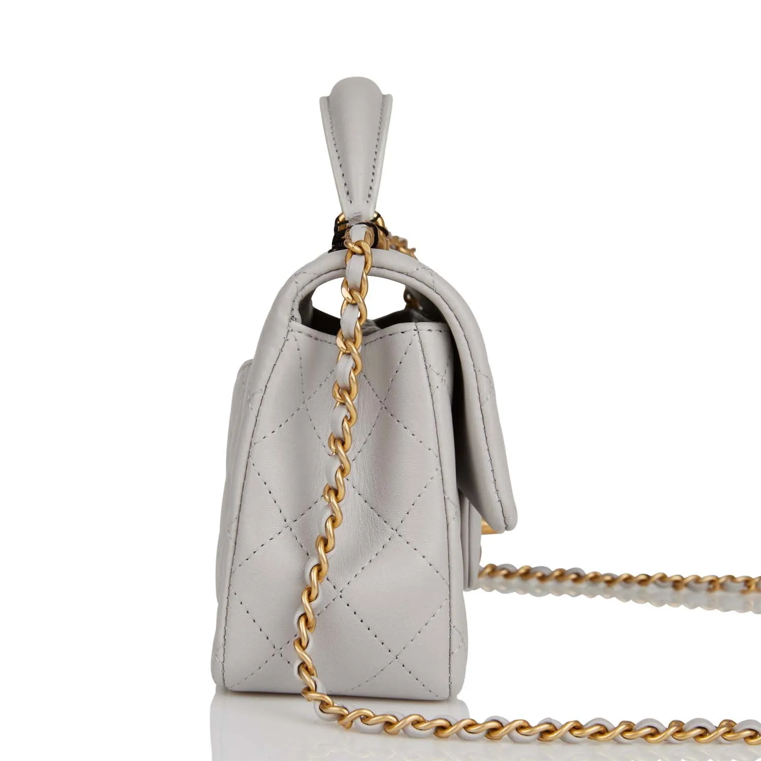 Chanel Mini Rectangular Flap Bag with Top Handle Grey Lambskin Antique Gold Hardware