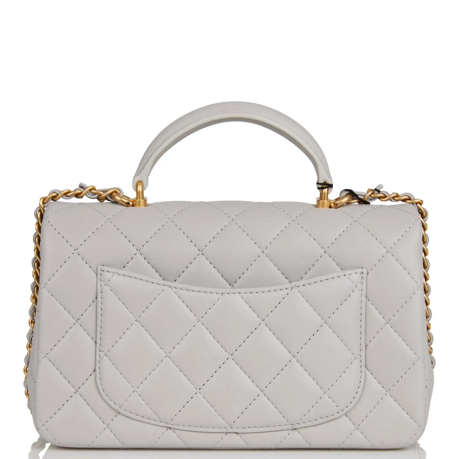 Chanel Mini Rectangular Flap Bag with Top Handle Grey Lambskin Antique Gold Hardware