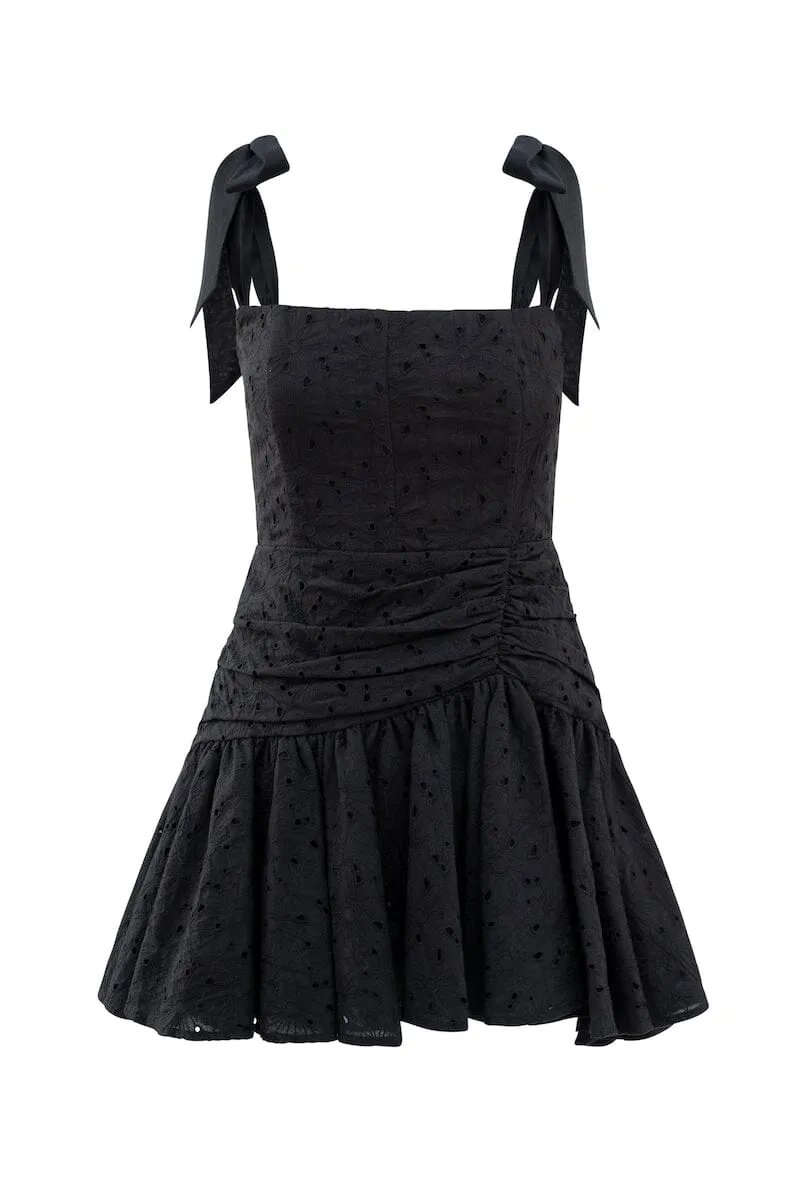 DAISY LACE MINI DRESS - Black