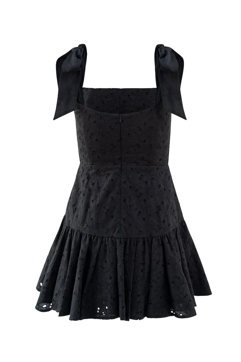 DAISY LACE MINI DRESS - Black