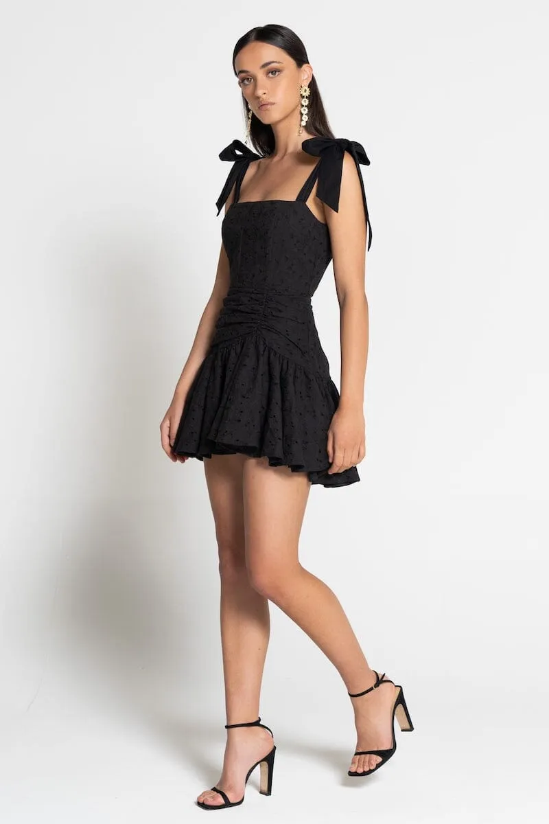 DAISY LACE MINI DRESS - Black
