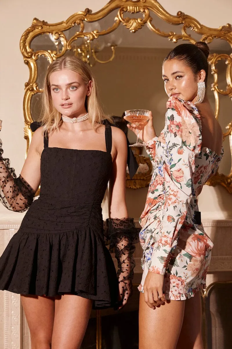 DAISY LACE MINI DRESS - Black