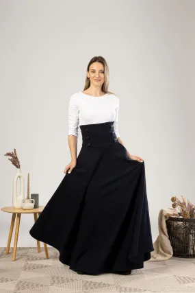 Dark Blue Winter Wool Maxi Skirt