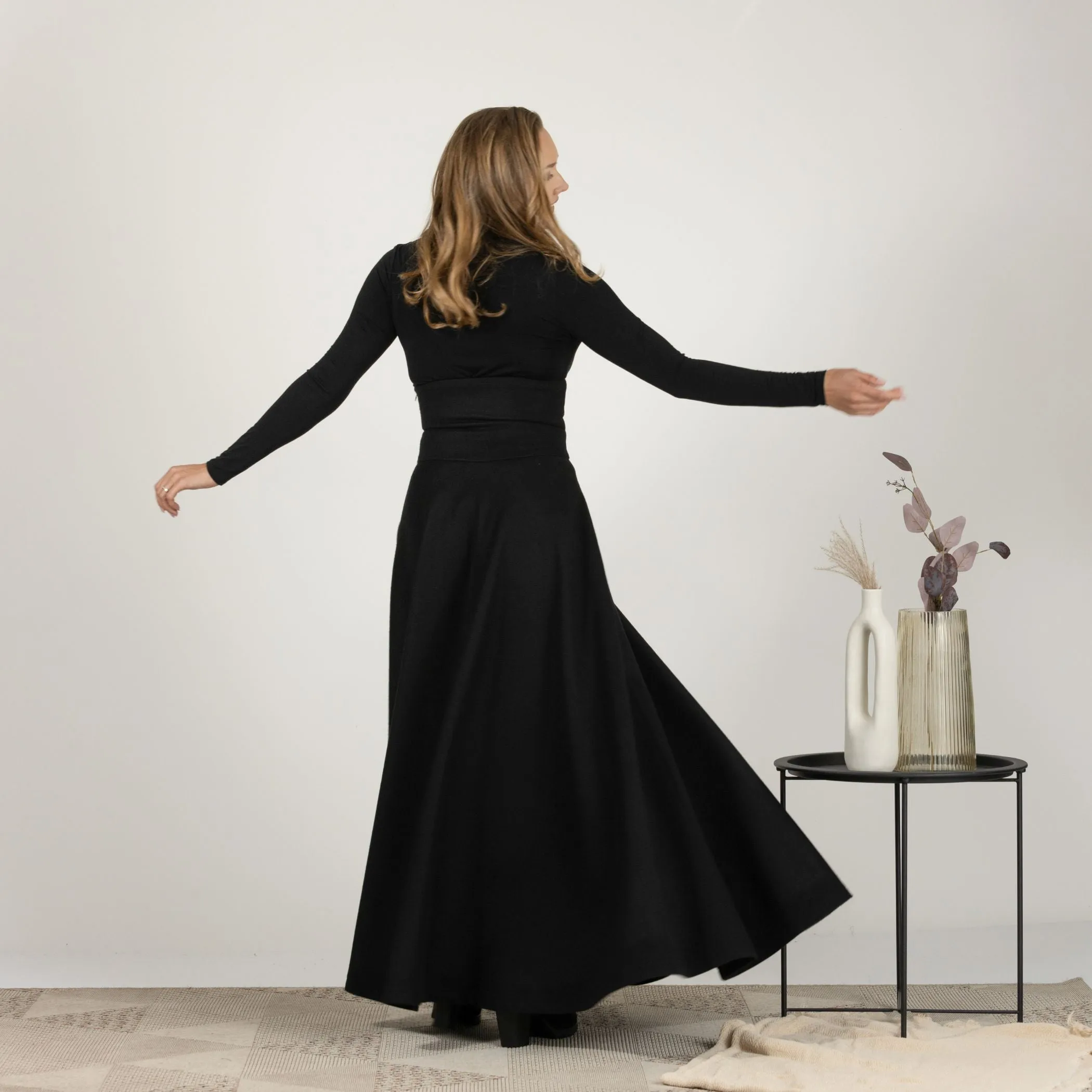 Dark Blue Winter Wool Maxi Skirt