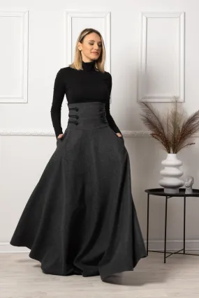 Dark Gray Winter Wool Maxi Skirt