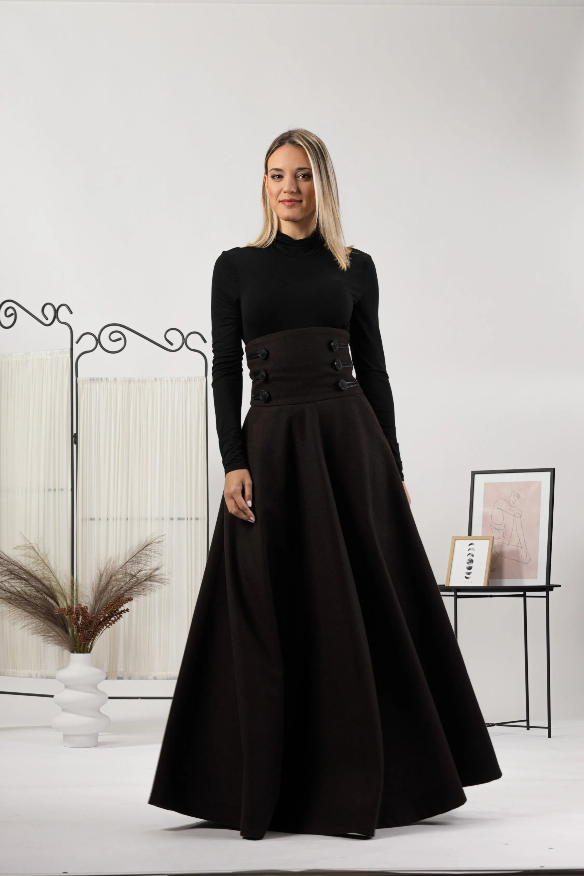 Dark Gray Winter Wool Maxi Skirt