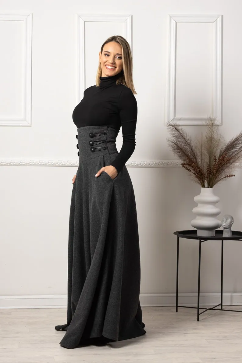 Dark Gray Winter Wool Maxi Skirt