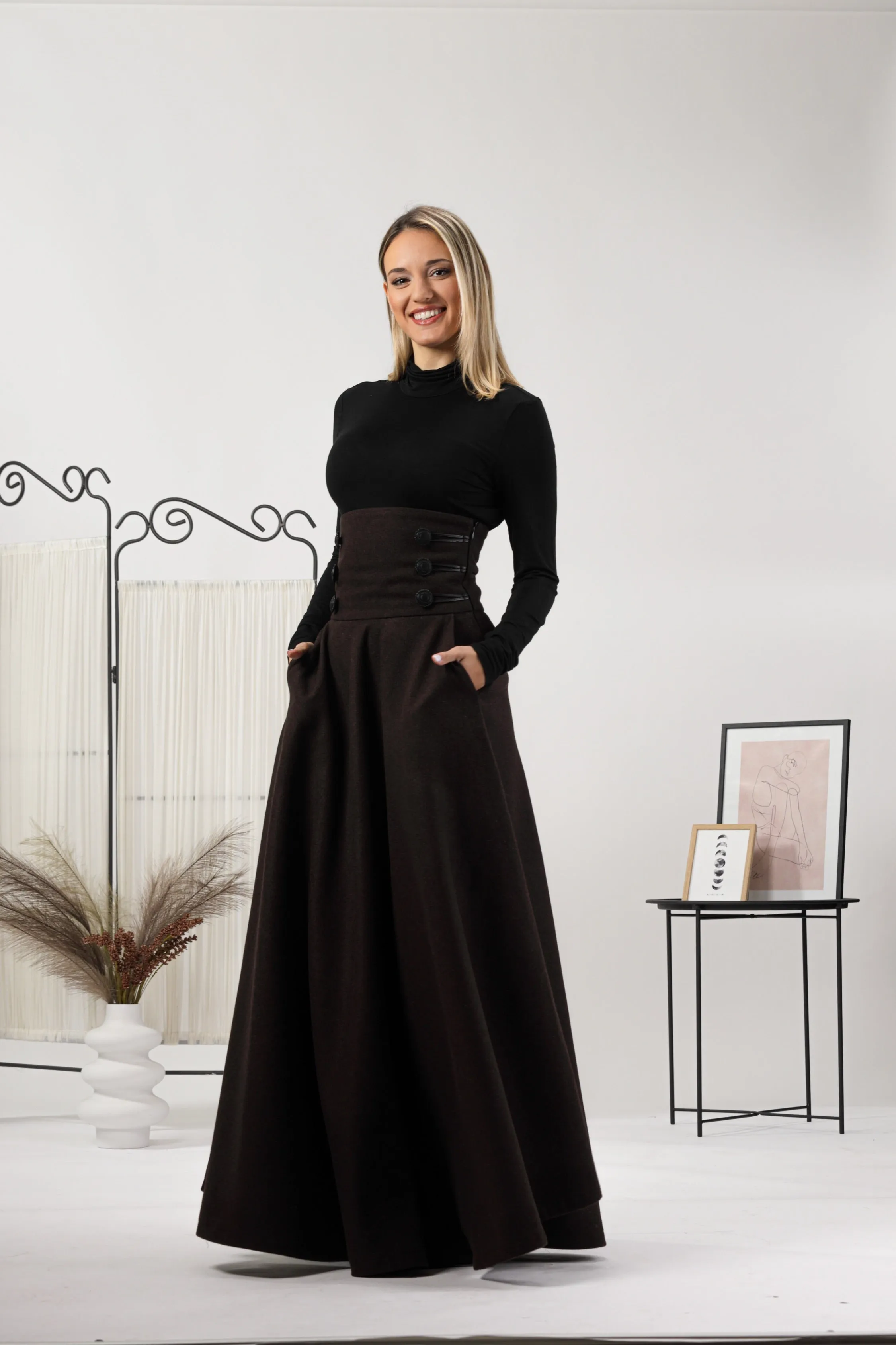Dark Gray Winter Wool Maxi Skirt