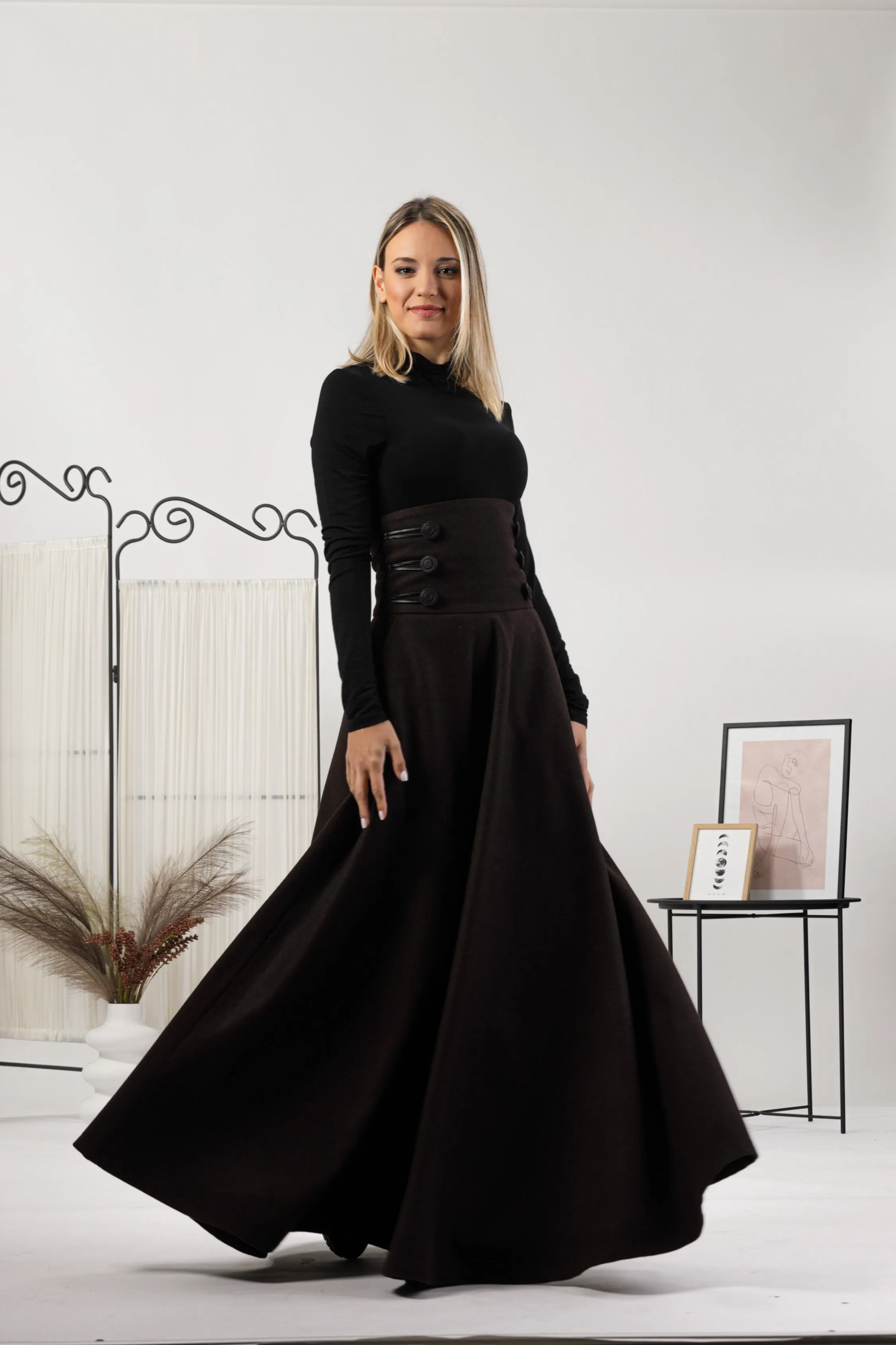 Dark Gray Winter Wool Maxi Skirt