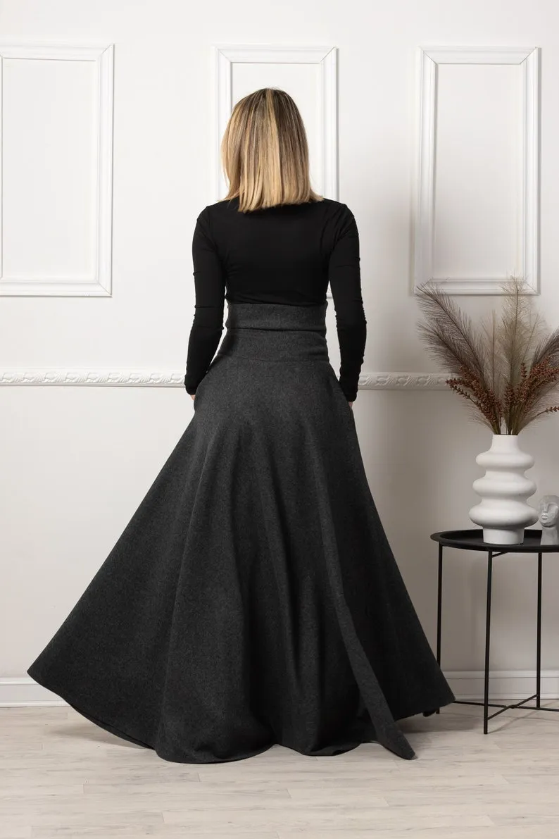 Dark Gray Winter Wool Maxi Skirt