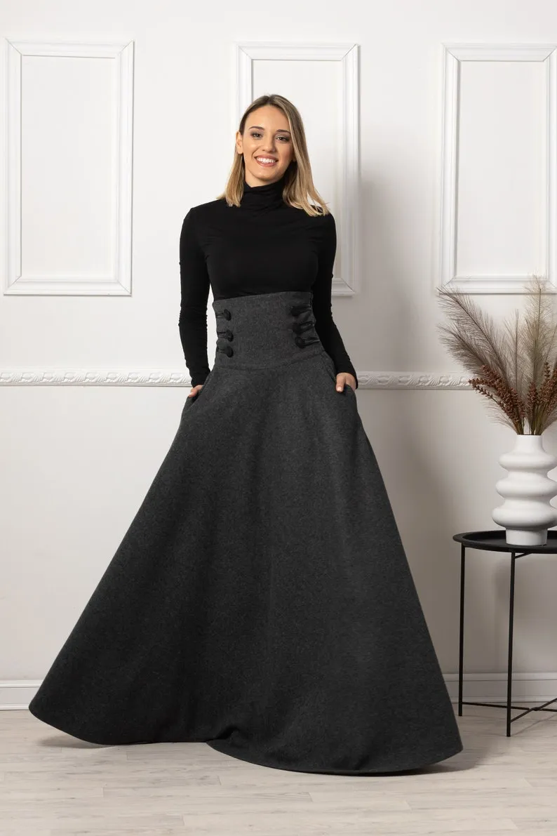 Dark Gray Winter Wool Maxi Skirt