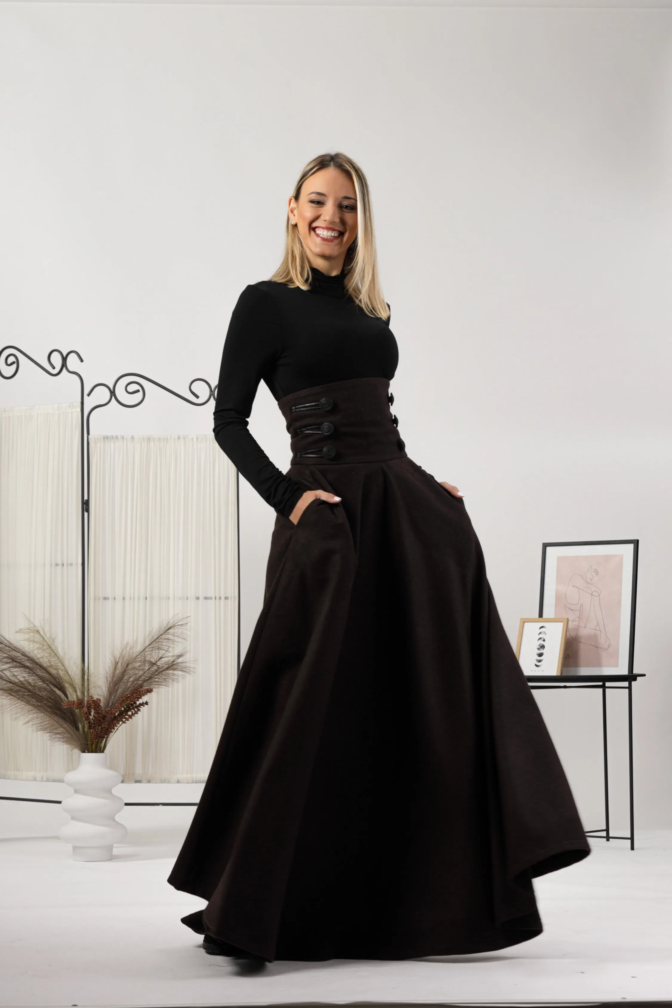 Dark Gray Winter Wool Maxi Skirt