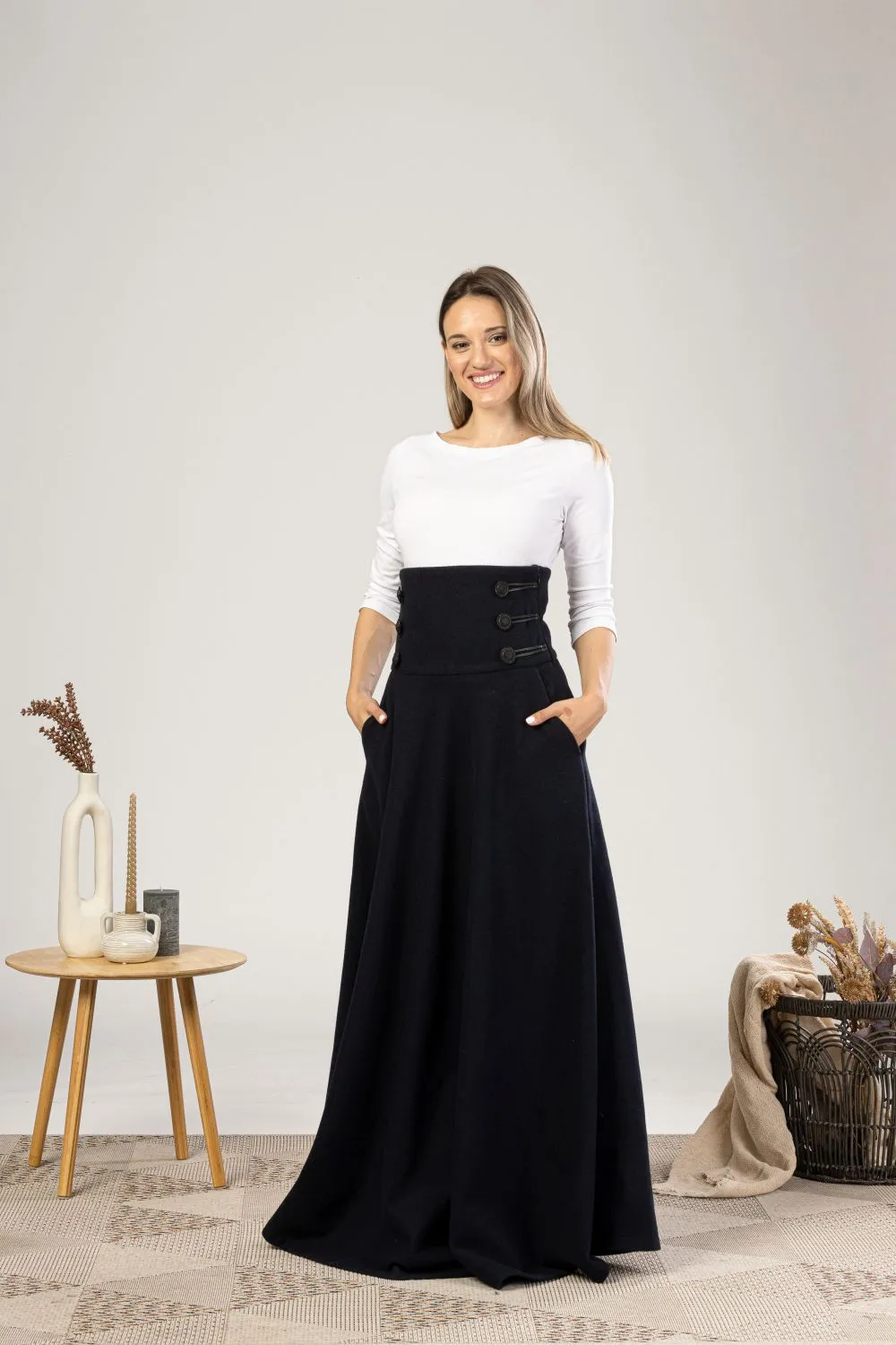 Dark Gray Winter Wool Maxi Skirt