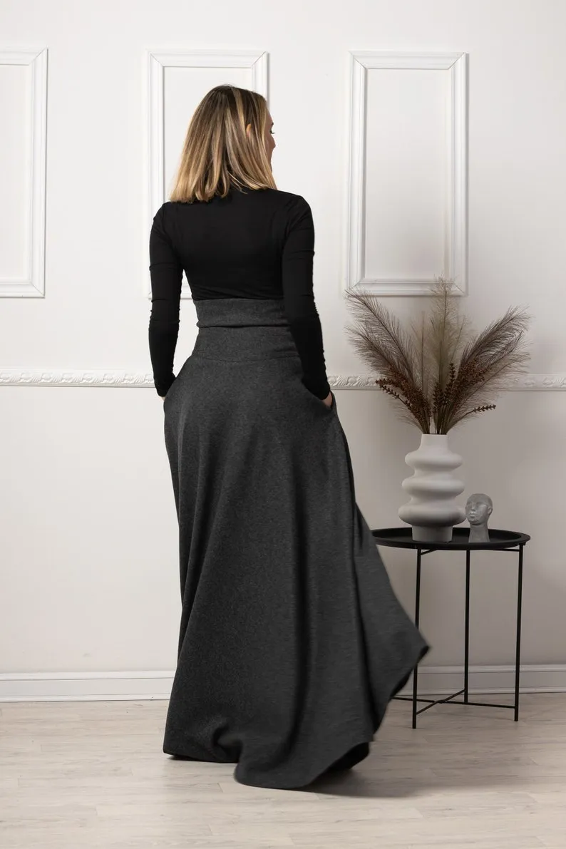 Dark Gray Winter Wool Maxi Skirt