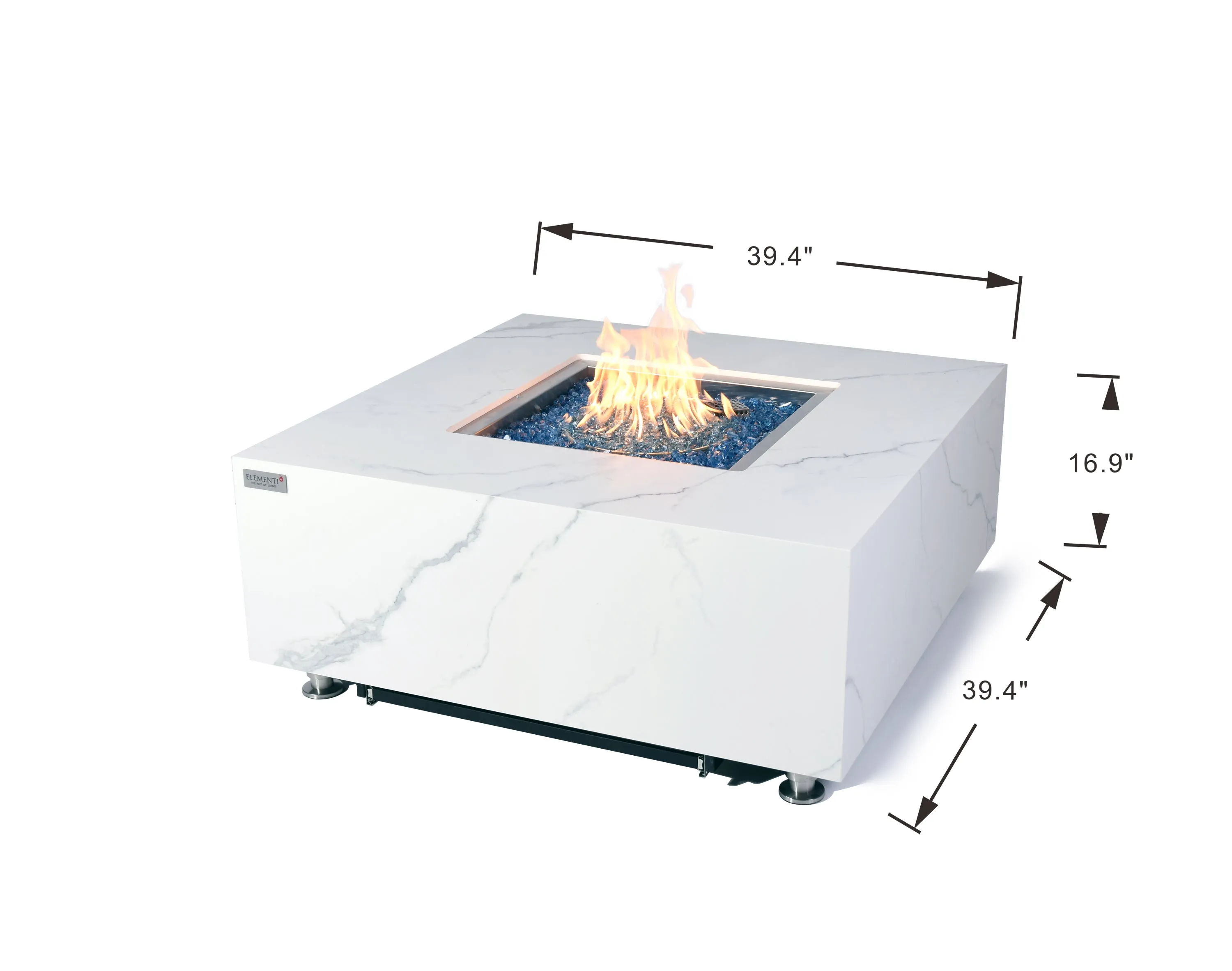 Elementi Plus OFP103BW Bianco Marble Porcelain Outdoor Fire Table