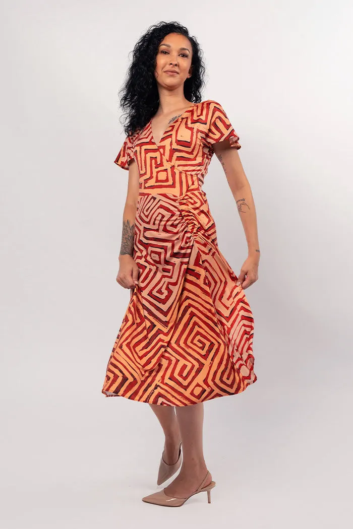 Fringe-rush Women's Ruched Waist Midi Dress