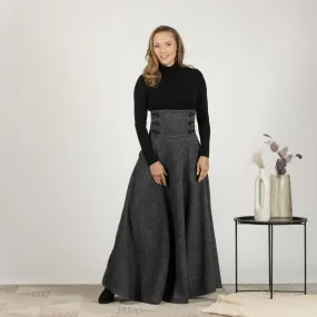 Gray Plaid Winter Wool Maxi Skirt