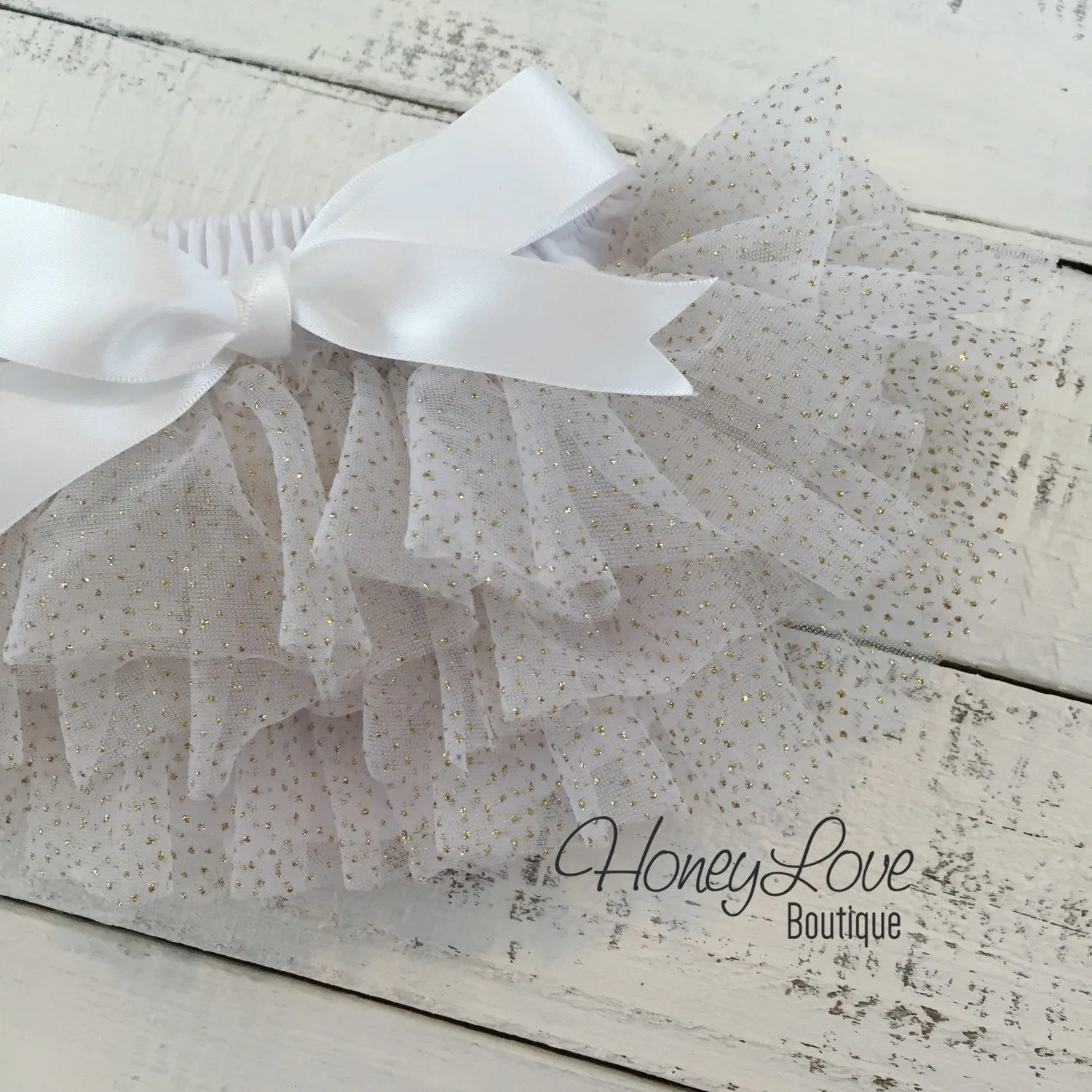 Hello World! Gold Glitter and White/Gold Glitter tutu skirt bloomers