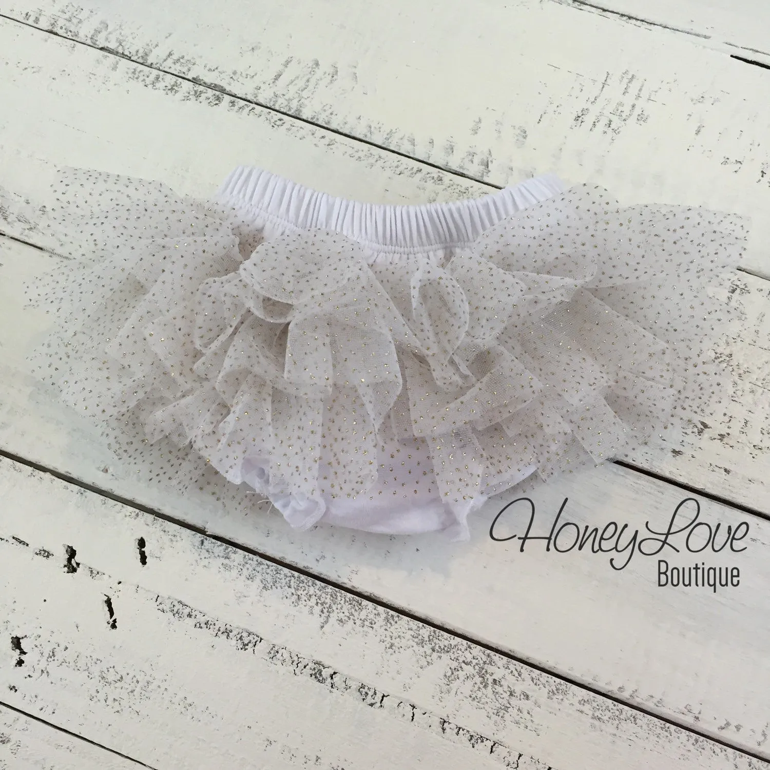 Hello World! Gold Glitter and White/Gold Glitter tutu skirt bloomers