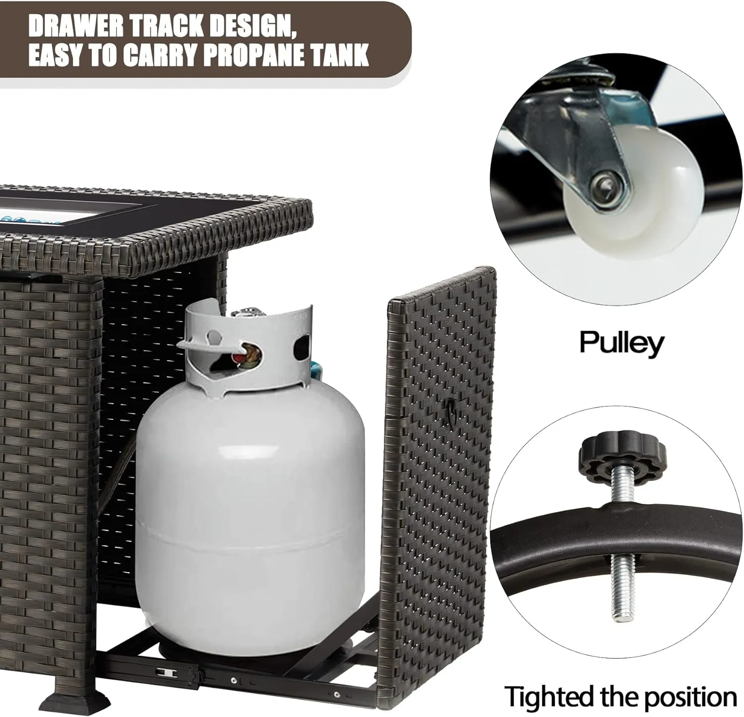 Homrest 44" Propane Gas Fire Pit Table 50000 BTU with Aluminum Tabletop, Black